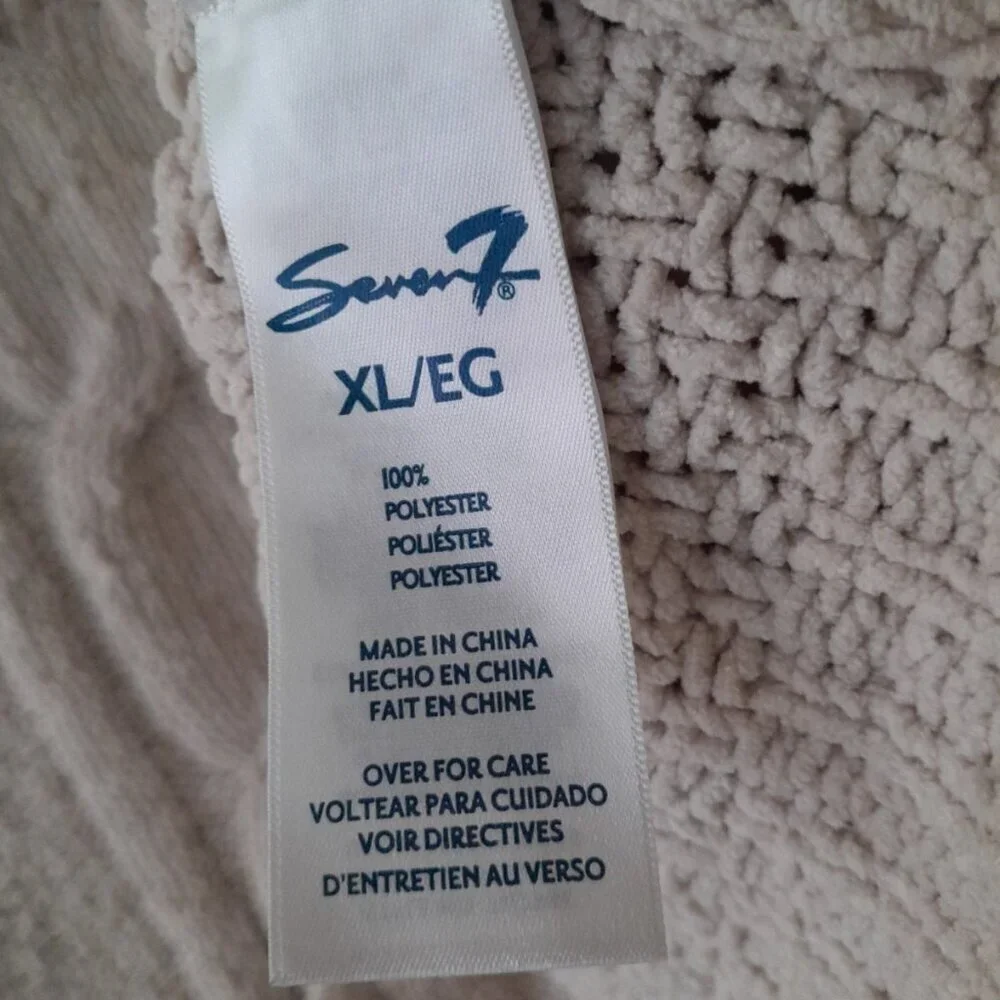 Seven 7 Chunky Cable Knit Chenille Turtleneck Sweater XL Balloon Sleeve Lt Beige